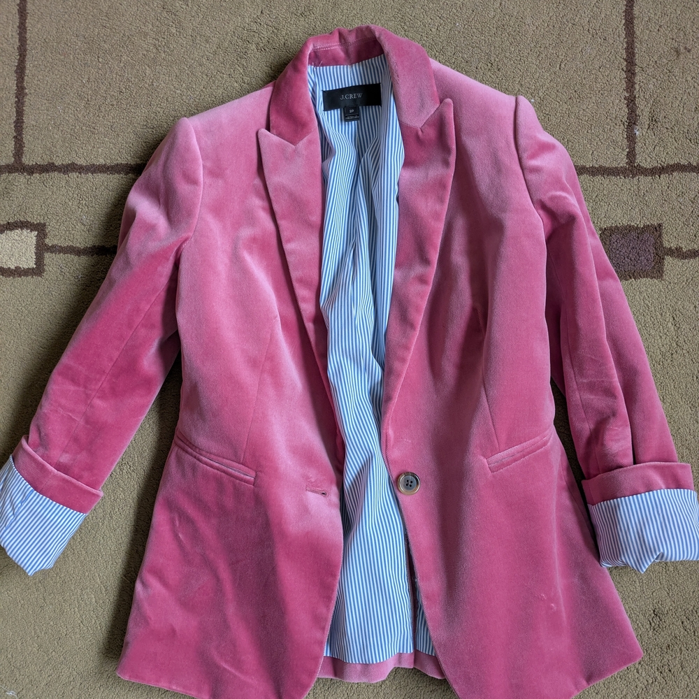J Crew Pink Blazer Tailored Velvet Jacket